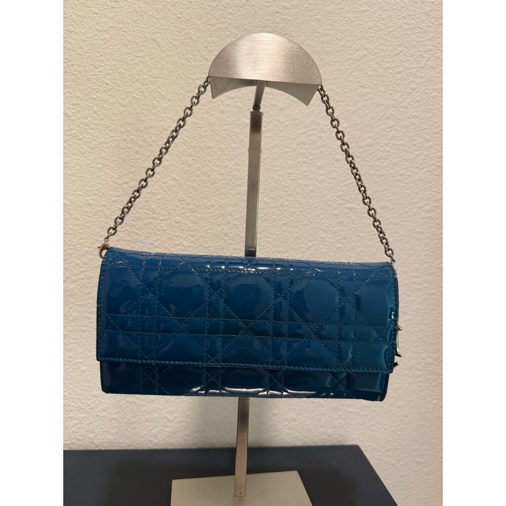 Lady Dior Wallet On Chain in Patent Teal Blue - Elegant and Timeless!